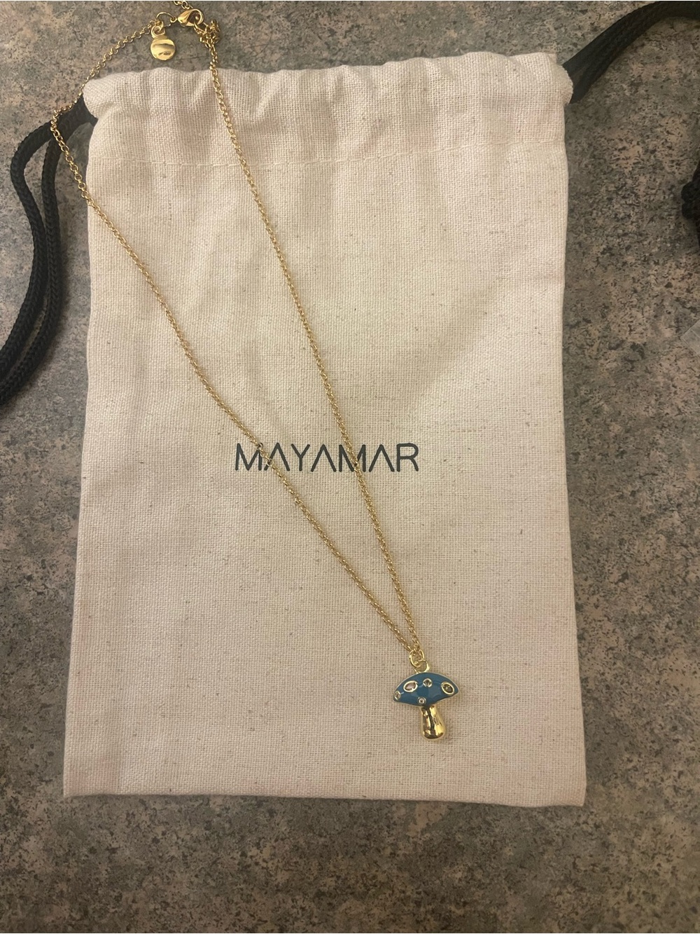 Gold Mushroom Pendant Necklace with Teal Enamel - Picture 6 of 6
